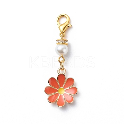 Flower Alloy Enamel Pendant Decoration X1-HJEW-JM00778-1