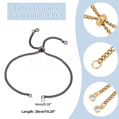 12Pcs 3 Colors 304 Stainless Steel Curb Chain Slider Bracelets Making AJEW-UN00018-1