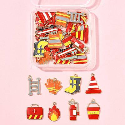 30Pcs 15 Styles Fire Fighting Theme Alloy Enamel Pendants FIND-FS0004-82-1