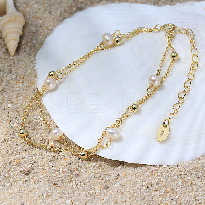 925 Sterling Silver Satellite Chains Double Layer Multi-strand Bracelet BJEW-Z025-02G-1