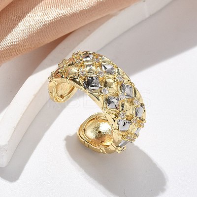 Square Pattern Brass Micro Pave Clear Cubic Zirconia Cuff Rings for Women RJEW-U041-14G-1