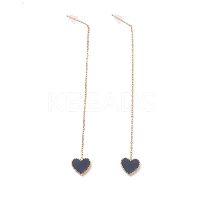 Long Chain with Enamel Heart Dangle Stud Earrings EJEW-A067-01G-A-1
