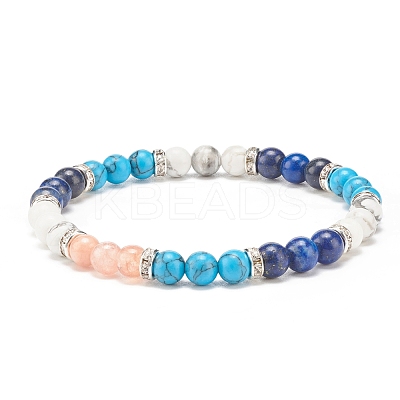 Natural Lapis Lazuli(Dyed) & Gemstone Round Beaded Bracelet for Women BJEW-JB08336-02-1