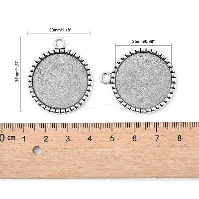 Tibetan Style Antique Silver Alloy Flat Round Pendant Cabochon Settings X-TIBEP-M022-38AS-1