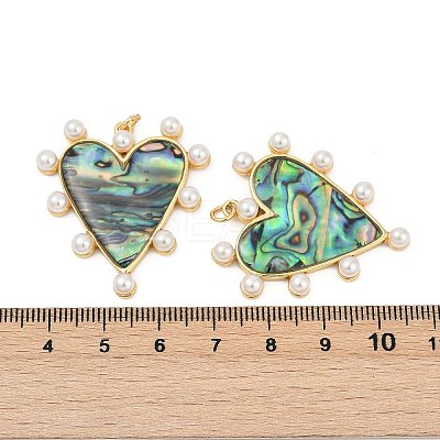 Brass Pave Natural Paua Shell Pendants KK-U058-25G-01-1