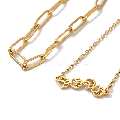 304 Stainless Steel Paperclip Chains & Cable Chain Bracelet Sets AJEW-U005-05C-G-1