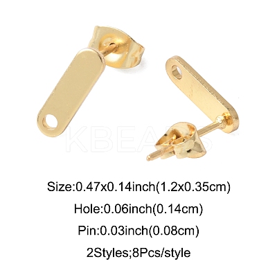 16Pcs 2 Colors 201 Stainless Steel Stud Earring Findings with Hole EJEW-FS0001-18-1