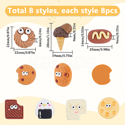 64Pcs 8 Styles Play Food Theme Opaque Resin Decoden Cabochons RESI-SC0005-87-1