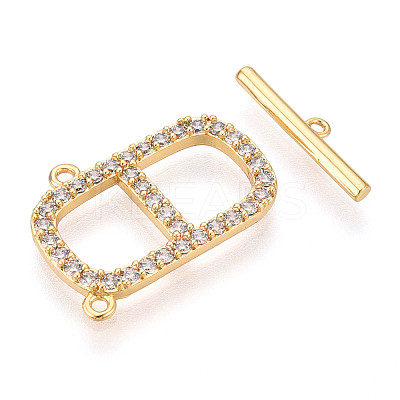 Brass Micro Pave Clear Cubic Zirconia Toggle Clasps KK-N254-74G-1