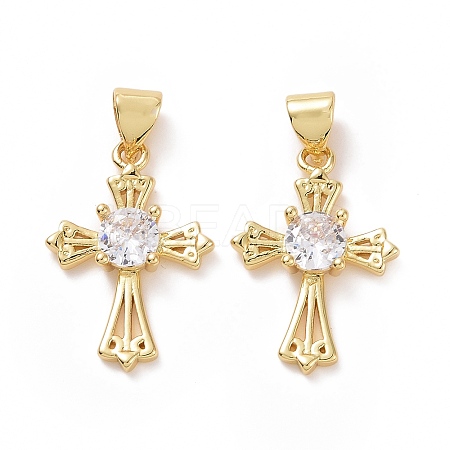 Brass Cubic Zirconia Pendants ZIRC-I062-25G-1