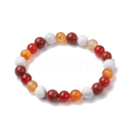8.5mm Round Natural Carnelian & Howlite & Carnelian & Red Jasper Bead Stretch Bracelets for Women BJEW-JB10944-01-1