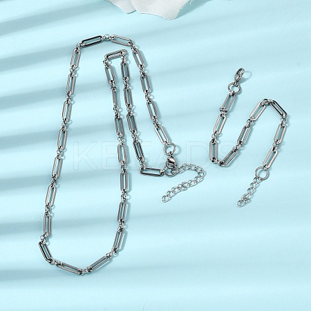 304 Stainless Steel Paperclip Chains Bracelet & Necklace Jewelry Sets SJEW-L199-21P-1