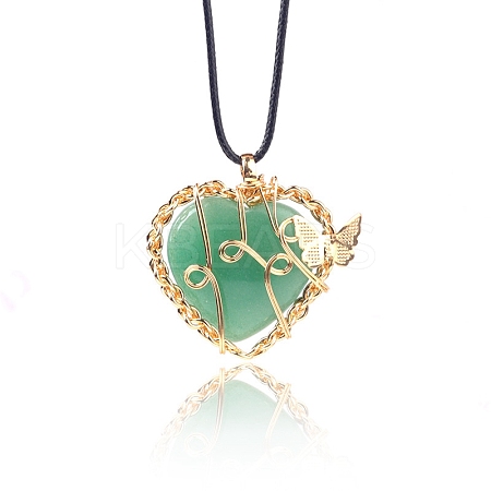 Natural Green Aventurine Metal Wire Wrapped Heart Pendants PW-WG13885-04-1