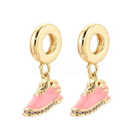Brass Micro Pave Clear Cubic Zirconia and Enamel European Dangle Charms KK-T079-69G-1