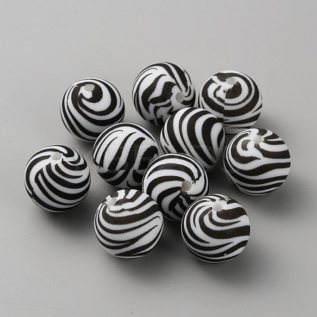 Round with Zebra Pattern Food Grade Silicone Focal Beads LS-SIL-WH0009-08F-1