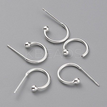 Brass C-shaped Hoop Circle Ball Stud Earrings KK-O131-07S-1