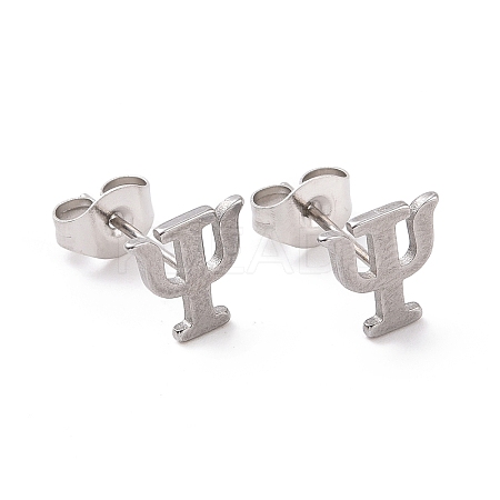 Non-Tarnish 304 Stainless Steel Greek Letter Psi Stud Earrings LS-EJEW-G318-04P-1