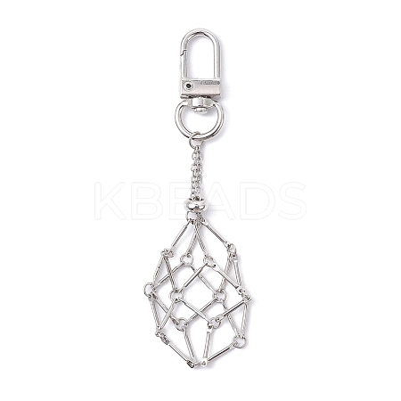 Brass Macrame Pouch Empty Stone Holder Pendant Decoration HJEW-JM01682-02-1