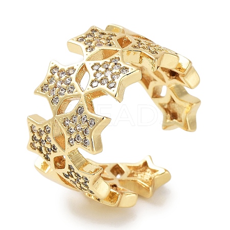 Rack Plating Brass Pave Clear Cubic Zirconia Open Cuff Rings RJEW-M172-07G-1