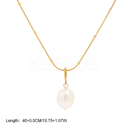 Elegant Natural Freshwater Pearl Rice Pendant Necklaces with 304 Stainless Steel Chain for Women TC0594-10-1
