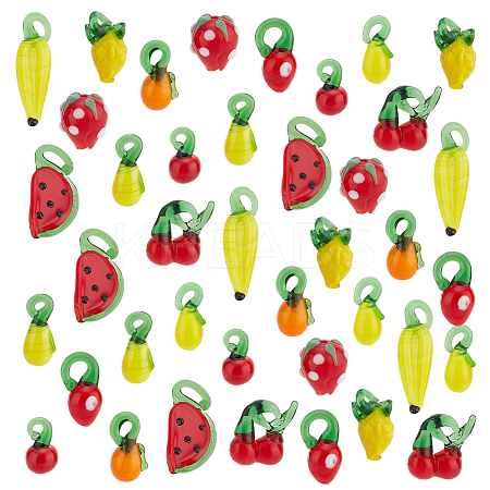 50Pcs 10 Styles Fruit Theme Glass Pendants GGLA-PH0001-70-1