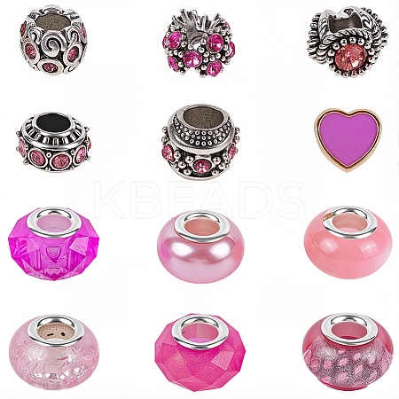 60Pcs 12 Styles Alloy Rhinestone/Enamel European Beads & Resin European Beads Kits DIY-PA0001-06C-1