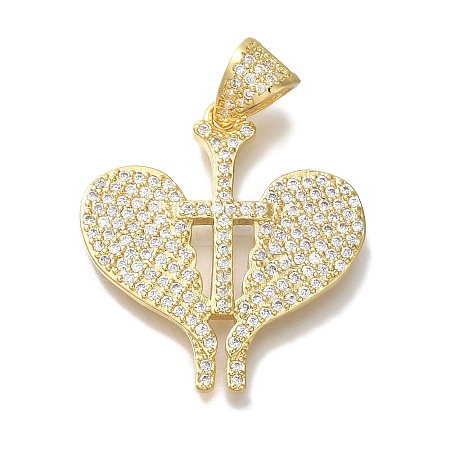 Heart Rack Plating Brass Clear Cubic Zirconia Pendants KK-U019-29G-1