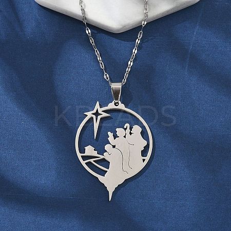201 Stainless Steel Hollow Star with Prayer Pendant Necklaces for Ramadan & Eid Mubarak NJEW-D318-04P-1