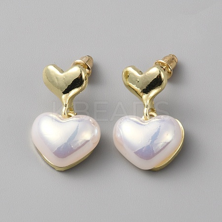 ABS Plastic Pearl Heart Dangle Stud Earrings EJEW-WH0009-49-1