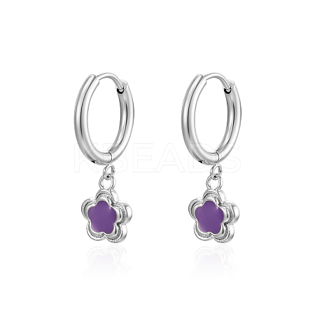 Non-Tarnish 304 Stainless Steel Flower Dangle Earrings for Women BI5693-2-1