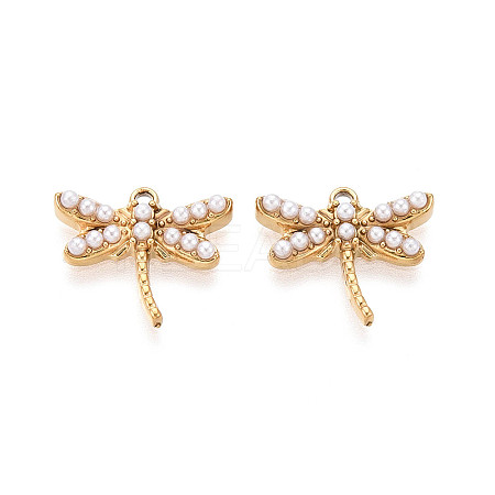 304 Stainless Steel and ABS Imitation Pearl Dragonfly Charms STAS-T072-66G-1