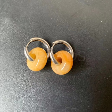 304 Stainless Steel & Natural Topaz Jade Rondelle Bead Hoop Earrings FS-WGF6A0C-09-1