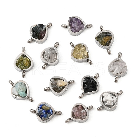 Natural Mixed Stone Chip 304 Stainless Steel Triangle Connector Charms KK-P300-28P-1