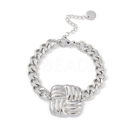 Non-Tarnish 304 Stainless Steel Cuban Link Chain Square Link Bracelets for Women BJEW-C071-06P-1