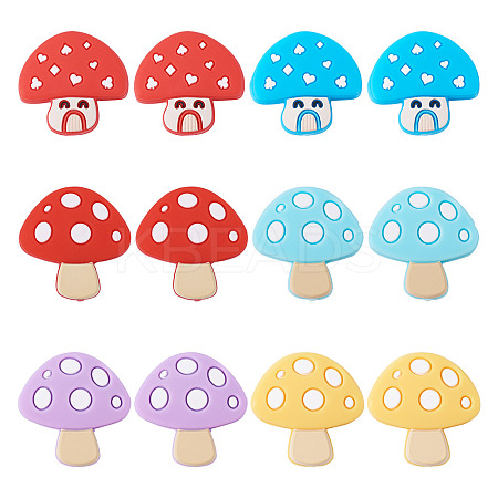 12Pcs 6 Styles Mushroom Food Grade Eco-Friendly Silicone Focal Beads SIL-TA0001-92-1