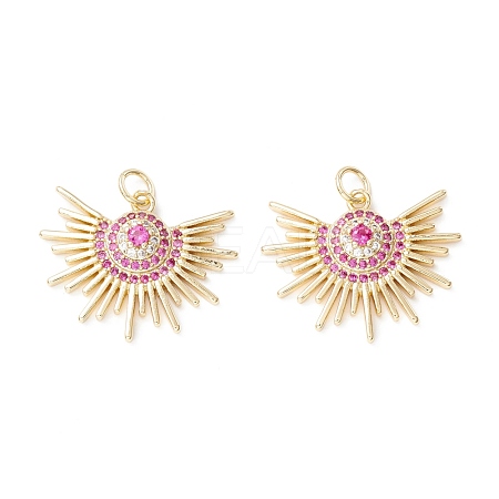 Brass Micro Pave Deep Pink Cubic Zirconia Pendants KK-Z019-15G-1