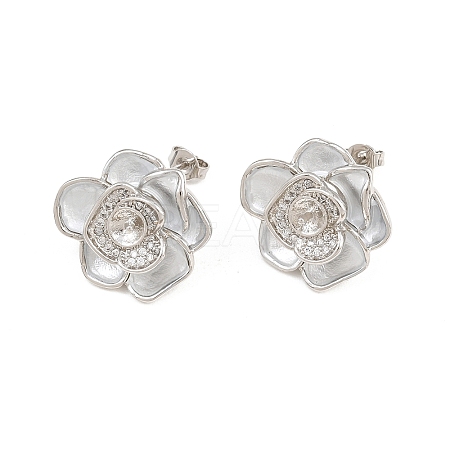 Brass Micro Pave Cubic Zirconia Stud Earring Findings CU-CBAA5EE-04P-02-1