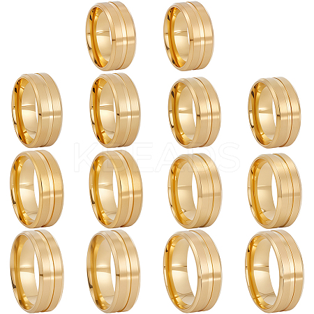 14Pcs 7 Styles Stainless Steel Grooved Finger Ring Settings STAS-SC0010-65G-1