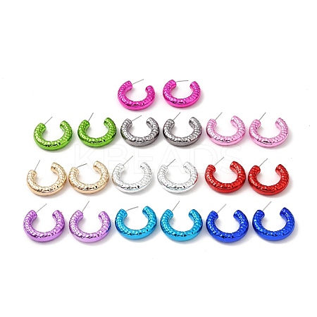 Textured Acrylic Ring Stud Earrings EJEW-P251-08-1