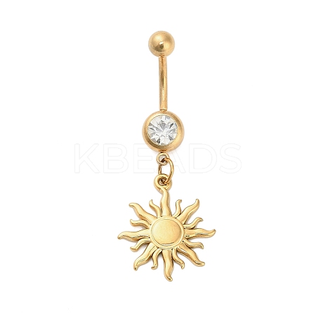 304 Stainless Steel Crystal Rhinestone Carved Barbell Dangle Belly Rings LS-STAS-C147-18A-G-1