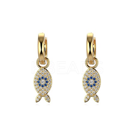 Fish 925 Sterling Silver Micro Pave Cubic Zirconia Leverback Earrings for Woman EJEW-Q384-03G-1