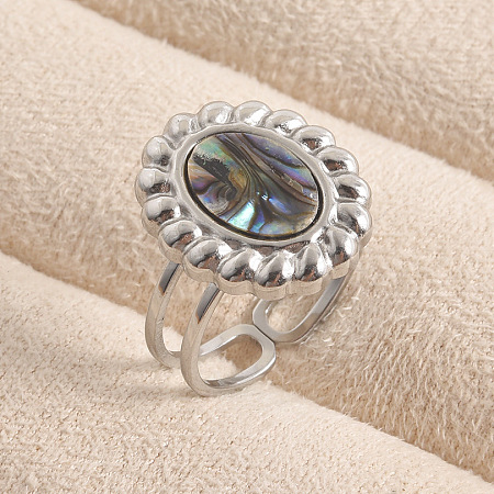 304 Stainless Steel with Natural Shell Cuff Open Rings for Women WI5991-2-1