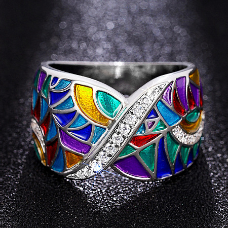 Ethnic Style Brass Micro Pave Cubic Zirconia and Enamel Finger Rings FS-WG810B2-03-1