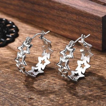 Non-Tarnish Hollow Star 304 Stainless Steel Hoop Earrings for Women STAS-A057-14P-1