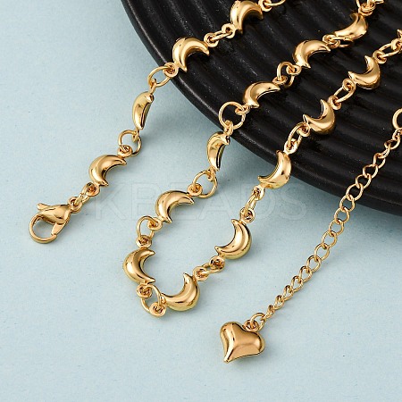 304 Stainless Steel Moon Link Chain Necklaces for Women NJEW-G178-09G-1