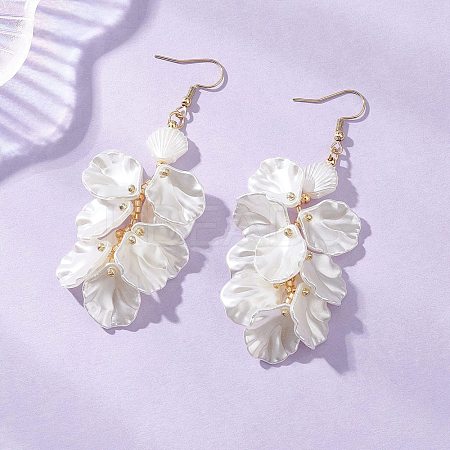 Petaline with Shell Shape Glass Seed & ABS Imitation Pearl Dangle Earrings EJEW-MZ00672-1