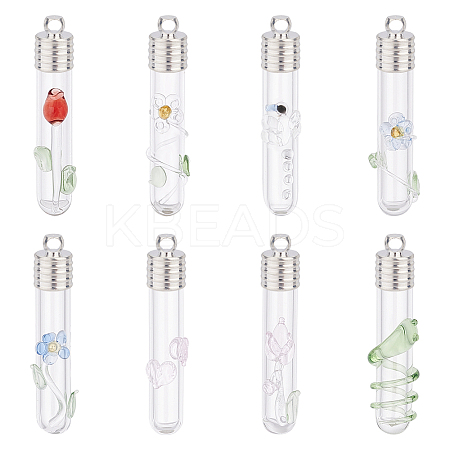 7 sets 7 style Clear Glass Long Bottle Pendants GLAA-PH0001-88-1