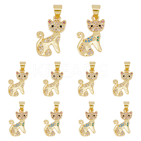 8Pcs 2 Colors Rack Plating Brass Micro Pave Cubic Zirconia Pendants KK-DC0003-21-1