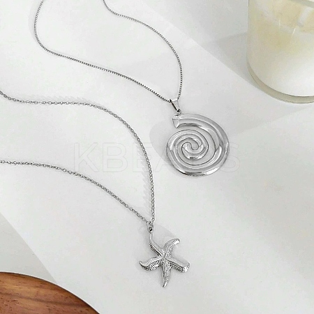 2Pcs 2 Styles 304 Stainless Steel Starfish Spiral Shell Shape Pendant Necklaces for Women NJEW-F358-01P-1