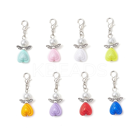 50Pcs Heart Angel Acrylic & Alloy Pendant Decorations HJEW-AL0077-1